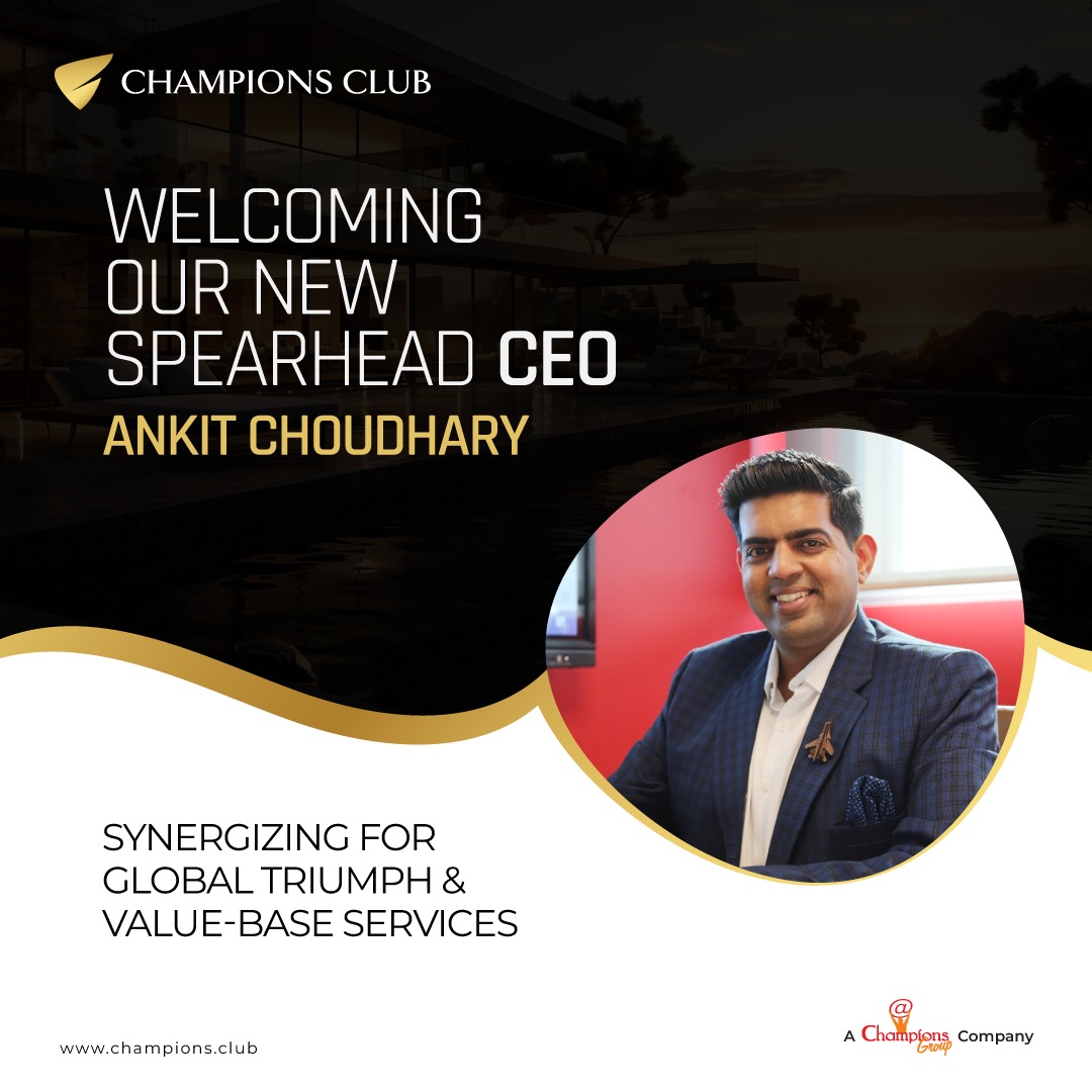 Welcoming Ankit Choudhary as our new Spearhead CEO! Together, we'll achieve global triumph with value-based services. Join us in this journey of innovation and excellence! #ChampionsClub #NewCEO #ChampionsGroup