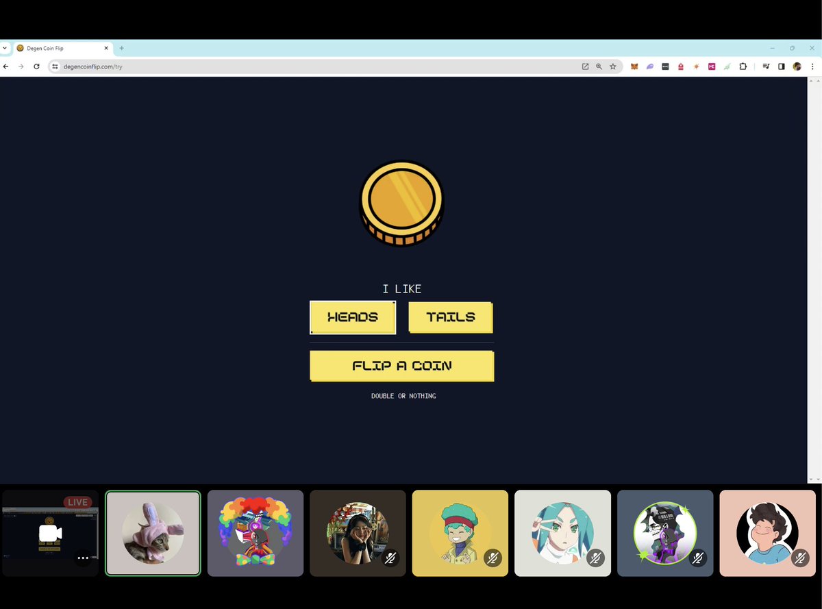<a href="/degencoinflip/">Degen Coin Flip</a> hosted by <a href="/__Lorso/">Lorso</a> on <a href="/KushoWrld/">Moved to @Kusho_World</a> discord. Let's Go 🔥

discord.com/invite/kusho