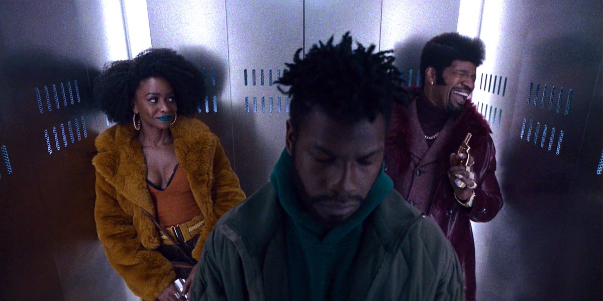 What will be a movie without an awkward #elevatorScene ?
Yep another one in #TheyClonedTyrone !
#TeyonahParris #JohnBoyega #JamieFoxx