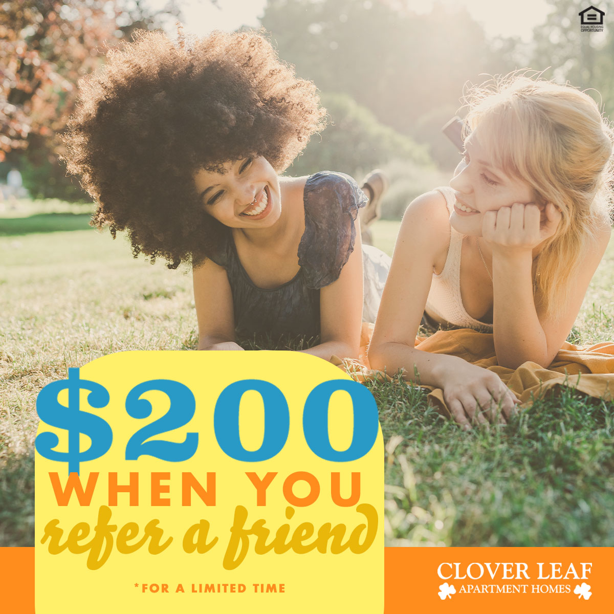 Spring into happiness when you refer your friend to our community and gain a new neighbor and $200! 😊🌼💰 All you have to do is send them the application link and then wait for them to #apply, get approved and #movein. 📝 bit.ly/cloverleafapp