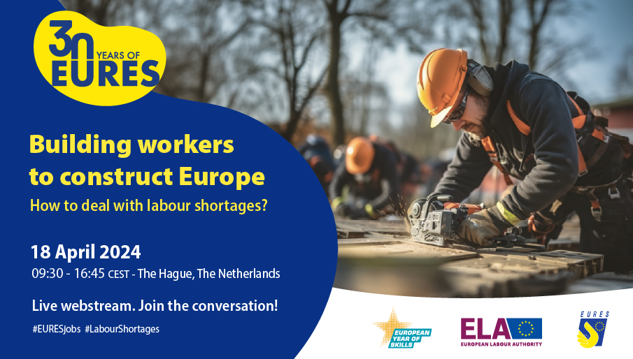 📣Building workers to construct Europe. How to deal with labour shortages? 🔗Register here and join us for the presentation of the 2023 @EURESJob Report on Labour Shortages and Surpluses 👉🏻ela.blumm.it/event/4/buildi… More : europa.eu/!DVdMnR #EURESjobs #LabourShortages