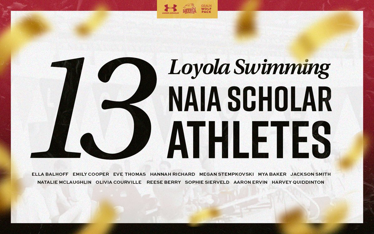 Congrats to all the swimmers who are NAIA’s Winter Daktronics Scholar Athletes! 

Loyola had a total of 25 athletes honored, 52% which were swimmers.

To be nominated, students must maintain a minimum GPA of 3.5, be eligible, and have attended 1 full year at their school.