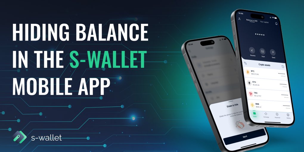 📱In the S-Wallet mobile app, you have access to two features that will help you hide the balance of your wallet from outsiders. 1️⃣Hide balance.  2️⃣Shake to hide.  ⌛️To activate the features, activate the switches against them in your profile settings in the 'Security' section