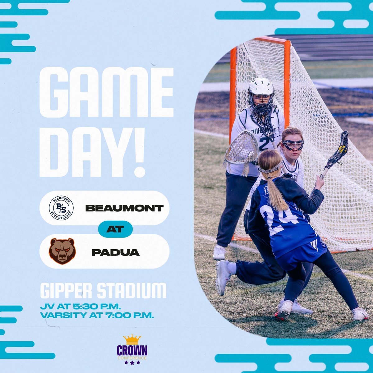 Game day for the lacrosse program as we travel to Parma to take on Padua Franciscan! The JV game is first at 5:30 p.m. with varsity to follow at 7:00 p.m. Tix: TinyURL.com/PaduaTickets Stream: youtube.com/@paduabruinssp… Go Blue Streaks!
