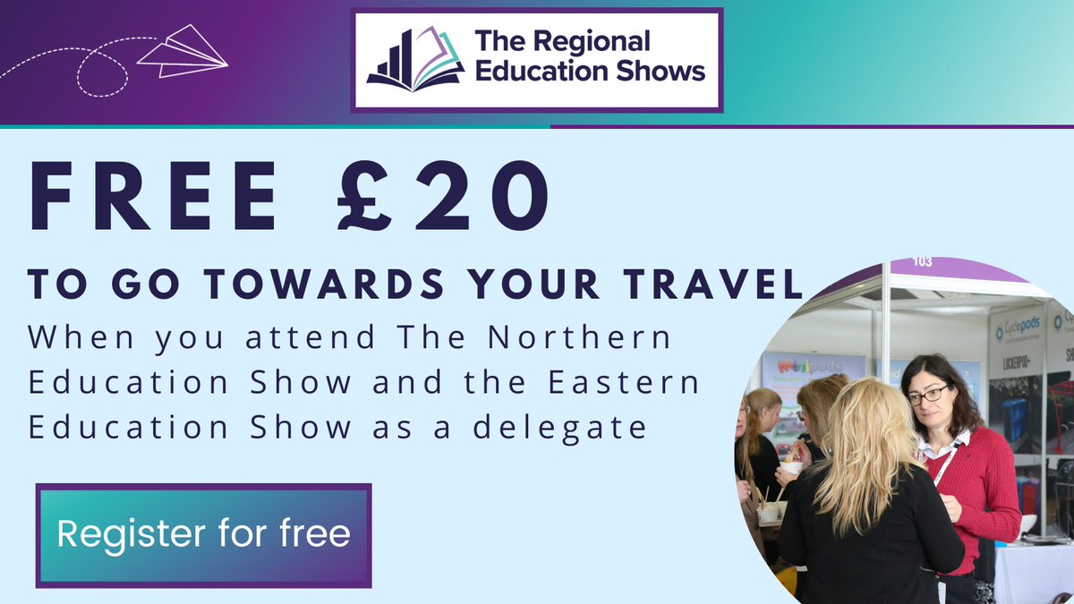 Don't forget when you attend the #RegionalEdShows you receive a free £20 note to go towards your travel! You can claim this at the end of the day after the last session. #NorthernEdShow #EasternEdShow #Edutwitter