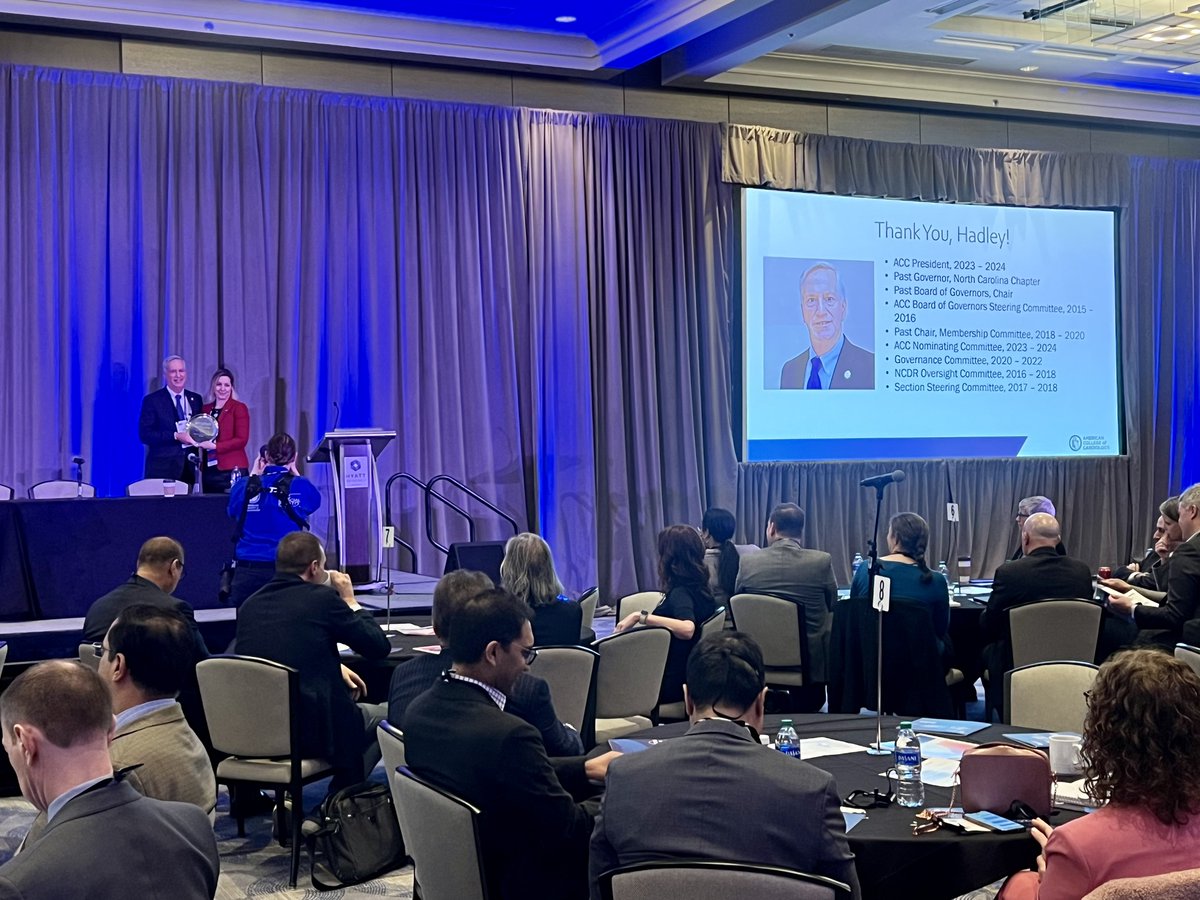 👏 ACC Board of Governors Chair @NicoleLohrMD thanks #ACCPresident @HadleyWilsonMD for his leadership and service during this morning’s #ACCBOG/#ACCBOT Town Hall ahead of #ACC24 in Atlanta.