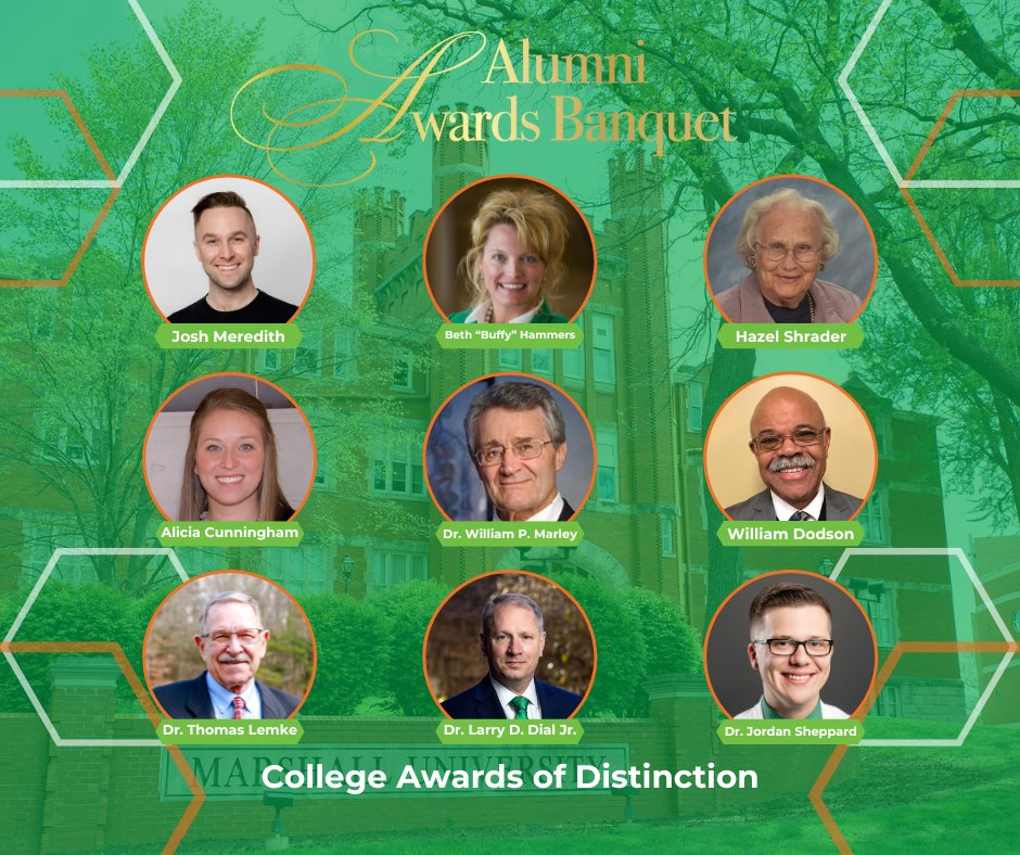 This weekend, we celebrate the outstanding achievements of @marshallu alumni and supporters. Let's congratulate the Award of Distinction honorees, which are selected by each college and school.

Read more about Saturday's event ➡️ formarshallu.org/2024/03/28/mar…

#ForMarshallU #HerdAlum