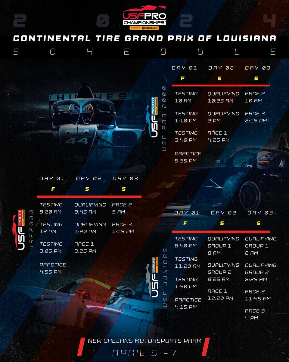 🏎️💨⚜️‼️ #ContiGPNOLA is here 😮‍💨 All 3 levels of the USF Pro Championships presented by @continentaltire, 3 races each, 3 days of on-track action Follow everything on the USF Pro Championships app: 📱🍏: apps.apple.com/us/app/usf-pro… 📱🤖: play.google.com/store/apps/det…