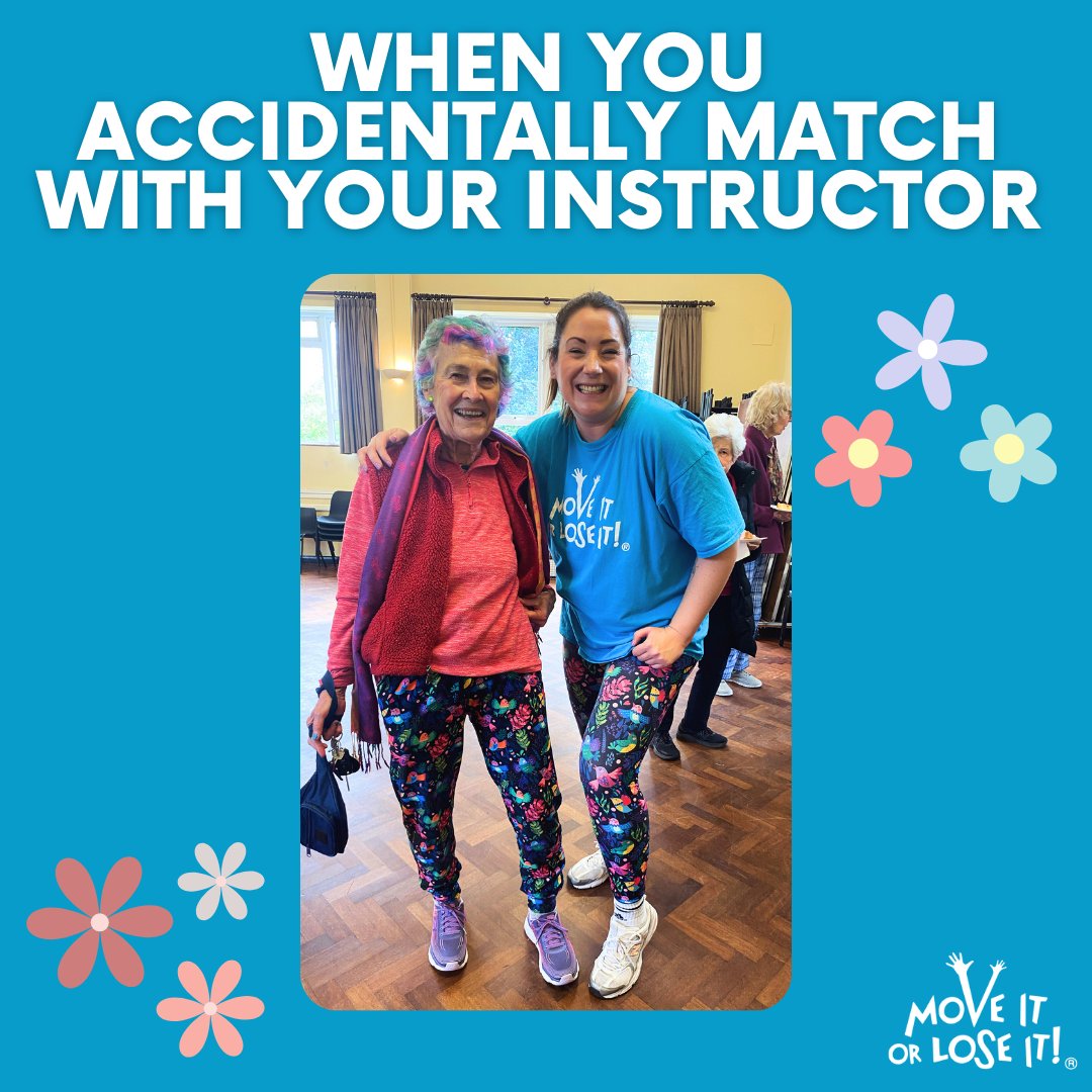 #Moveitorloseit Instructor Kimberley from Surrey and one of her class members had a good giggle when turning up to class in matching trousers last week. We think they have great taste. 😊
#HappyAgeing #Matching