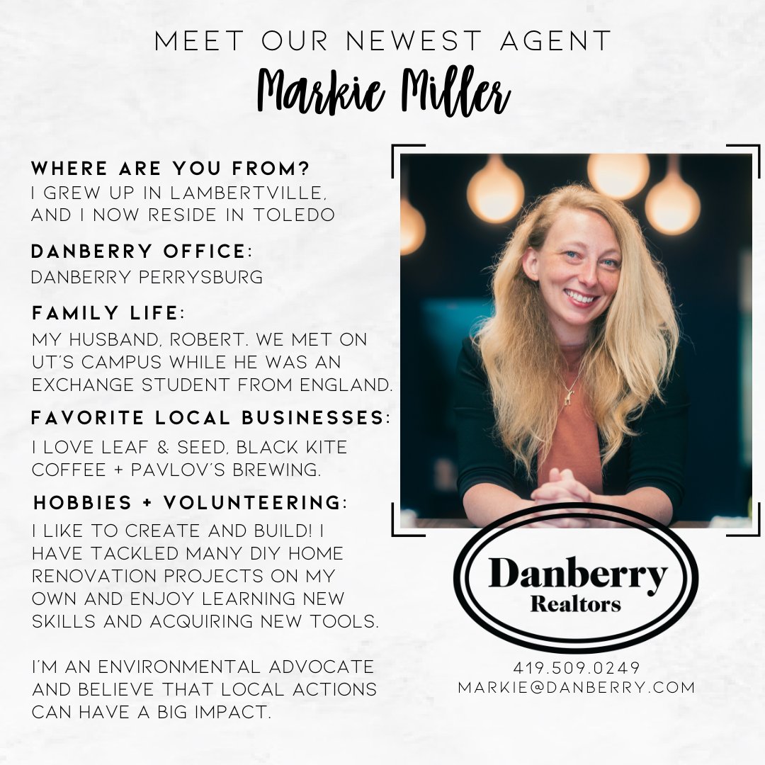 Please join us in welcoming our newest agent, Markie Miller! 

📞 (419) 509-0249
✉ markie@danberry.com
💻 markiemiller.danberry.com

#WelcomeToDanberry #DanberryPerrysburg #DanberryFamily #HomeStartsHere #TheDanberryCo