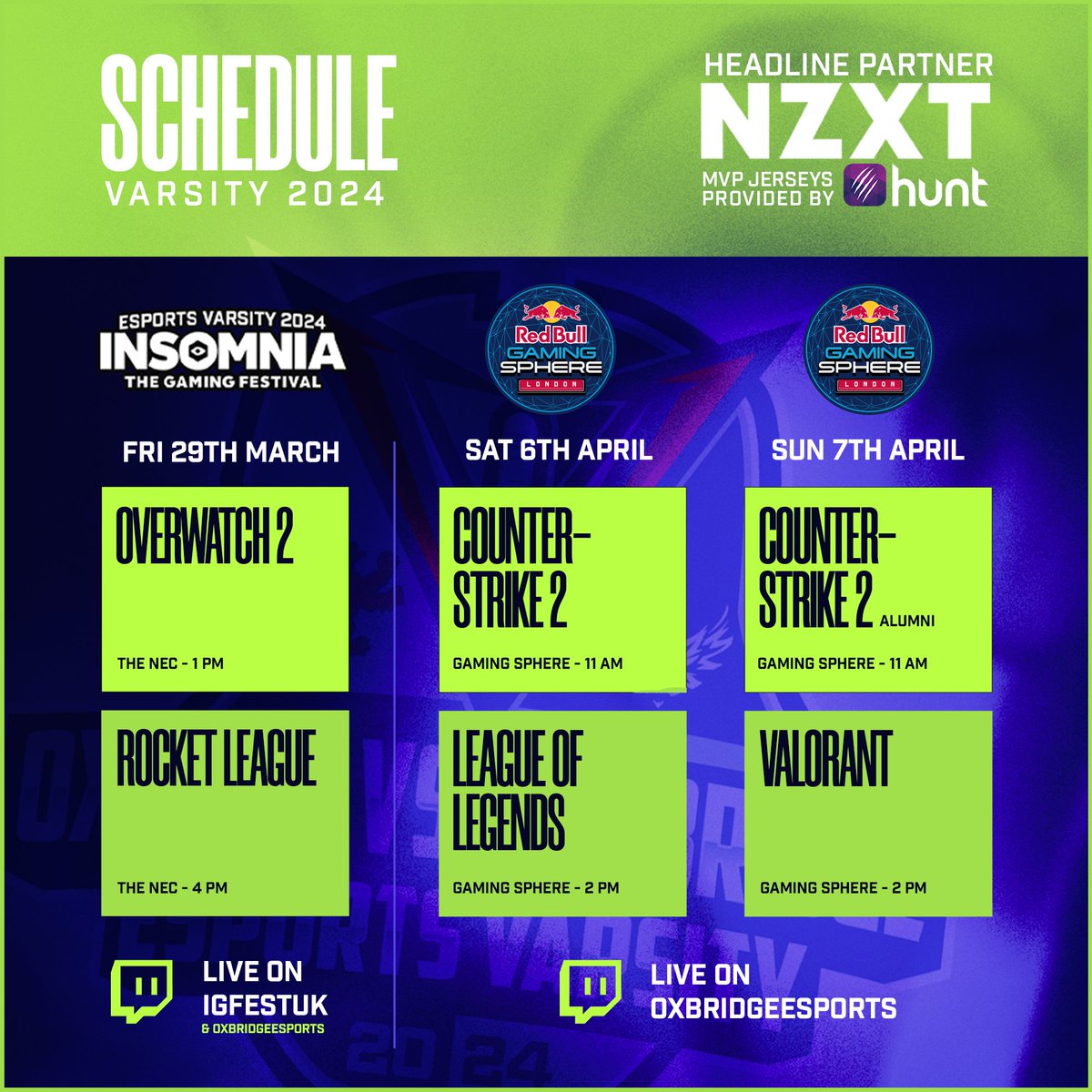 Tomorrow we're gonna be at the #RedBull Gaming Sphere for the Varsity Esports CS2 and LoL games, followed by an alumnus CS2 game and the Varsity Valorant game on Sunday

We'll be streaming both live from twitch.tv/oxbridgeesports