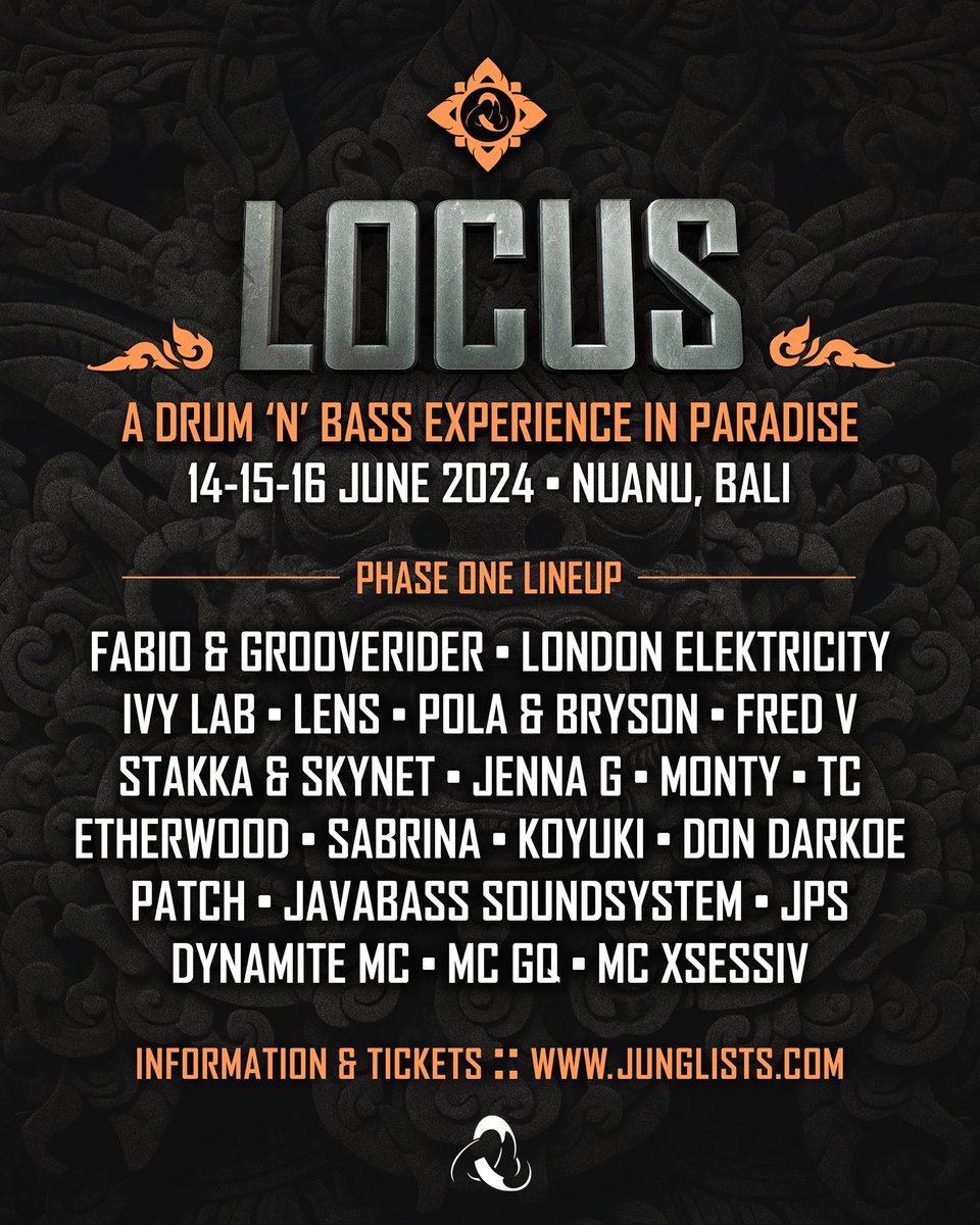 LOCUS's tweet image. LOCUS Bali Phase One is here, and it’s stacked, including a world exclusive Stakka & Skynet reunion set after 20 years away 🔊
Tickets:
ticketfairy.com/event/locus-ba…