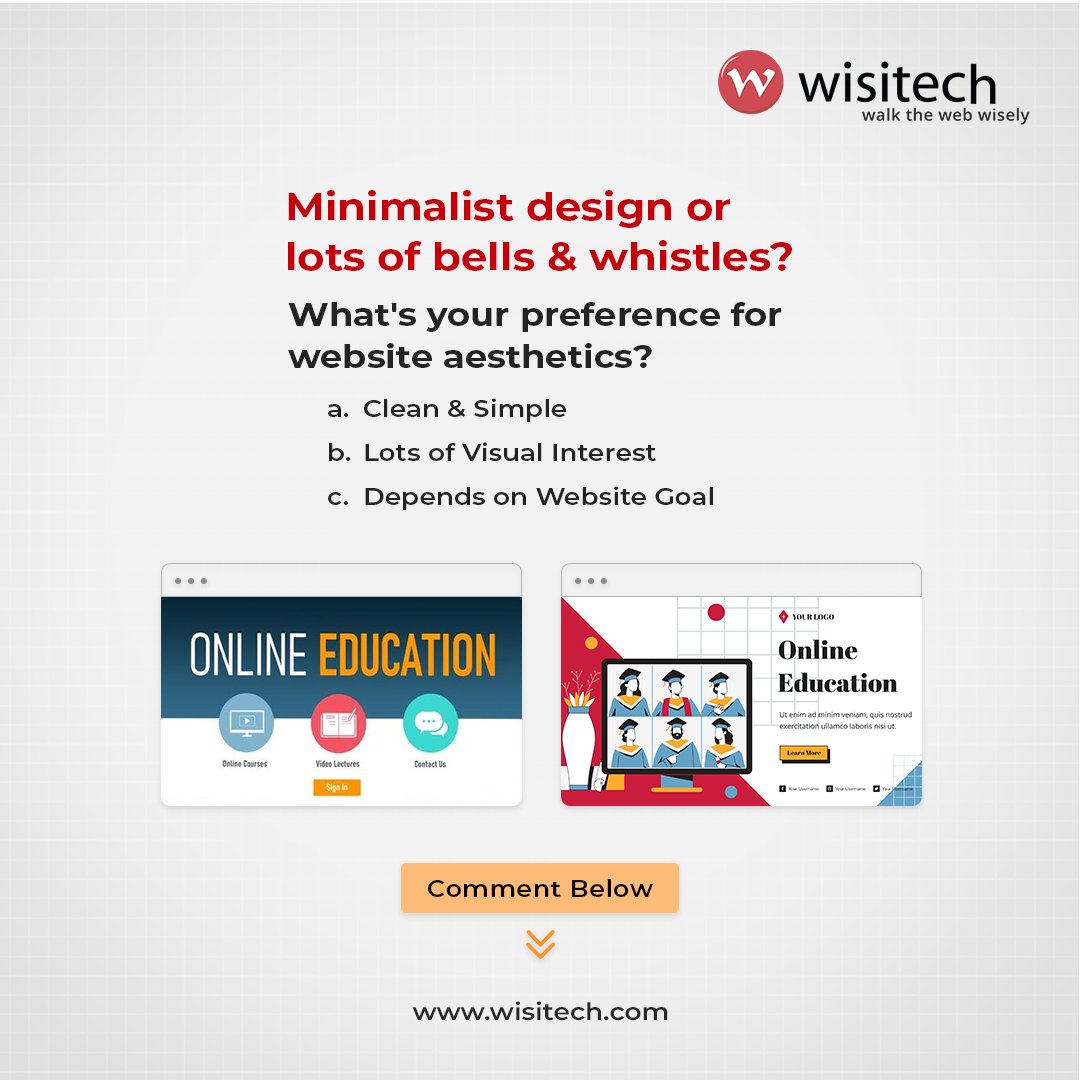 Less is more? Or should your website be a visual fiesta? We're debating website aesthetics: clean & simple vs lots of bells & whistles! What do YOU think? Let us know in the comments!

#QnA #websitedesign #simpledesing #UIUX #WebDesignTrends #UserExperience #TeamWisitech