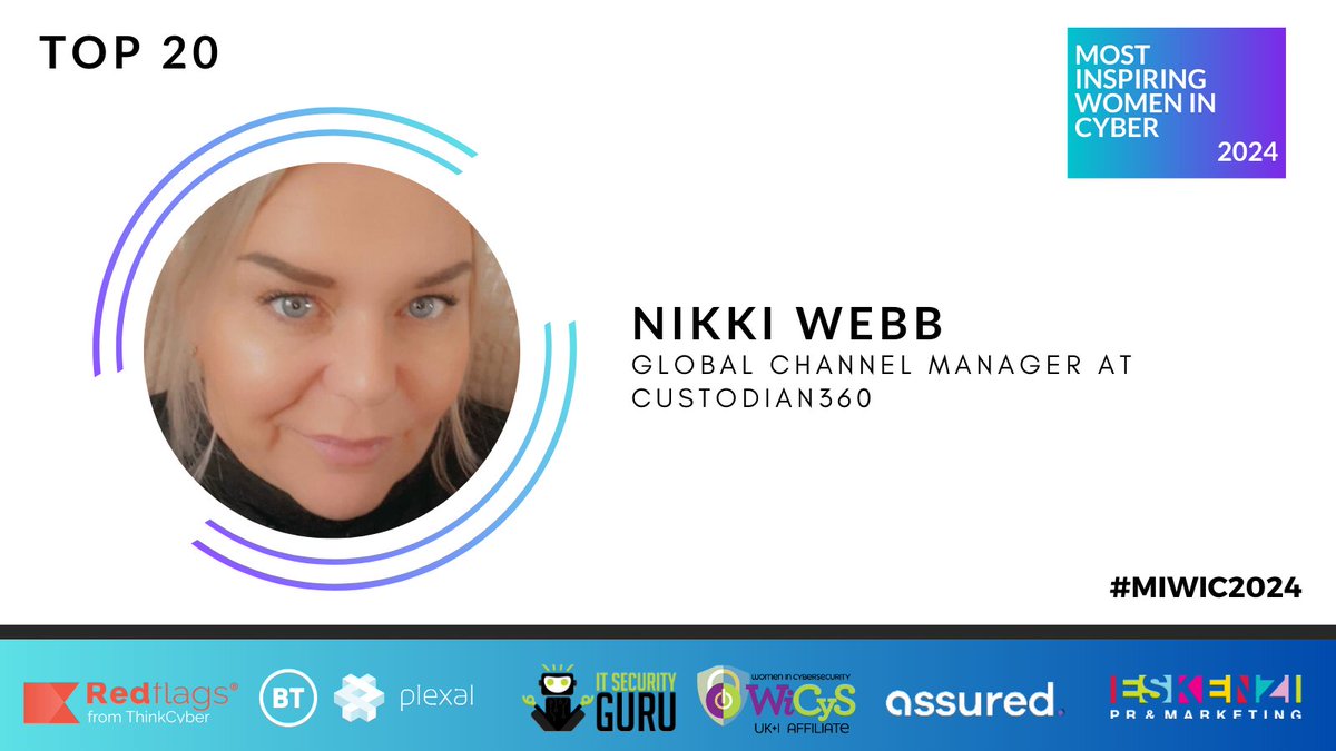 #MIWIC2024: @NikkiC360, Global Channel Manager at @Custodian360 We're spotlighting the winners of this year's Most Inspiring Women in Cyber Awards! Today, we're shining a light on the incredible Nikki Webb! Read more: itsecurityguru.org/2024/04/05/miw…