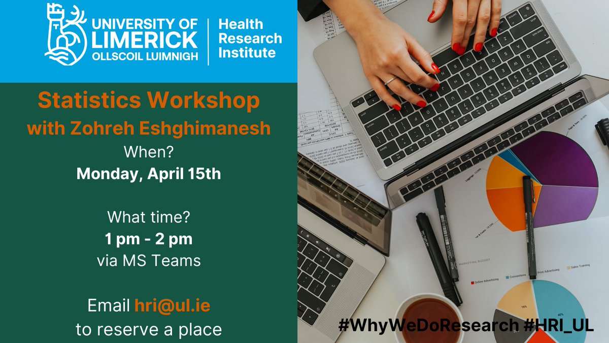 Registration is now open for our next Statistics Workshop with Zohreh. Email hri@ul.ie to secure your place. #WhyWeDoResearch