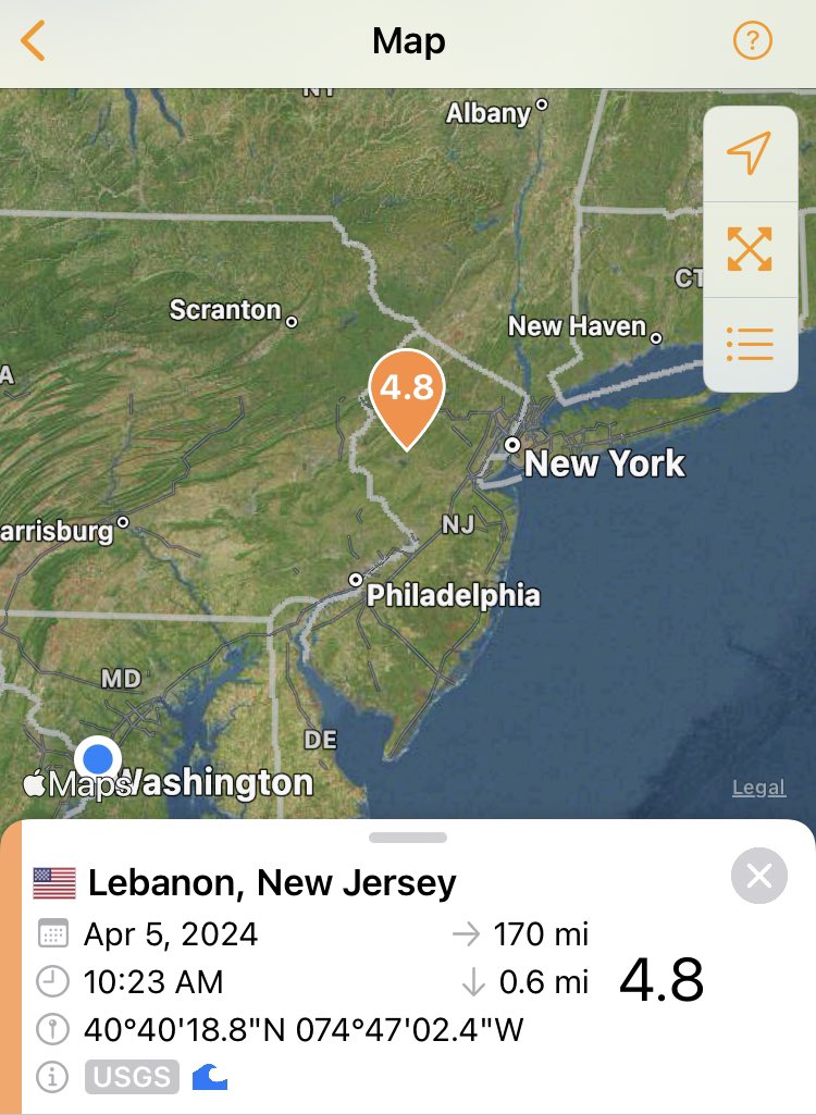 4.8 magnitude earthquake centered in Lebanon, NJ — and felt in NYC — per early data and QuakeFeed app