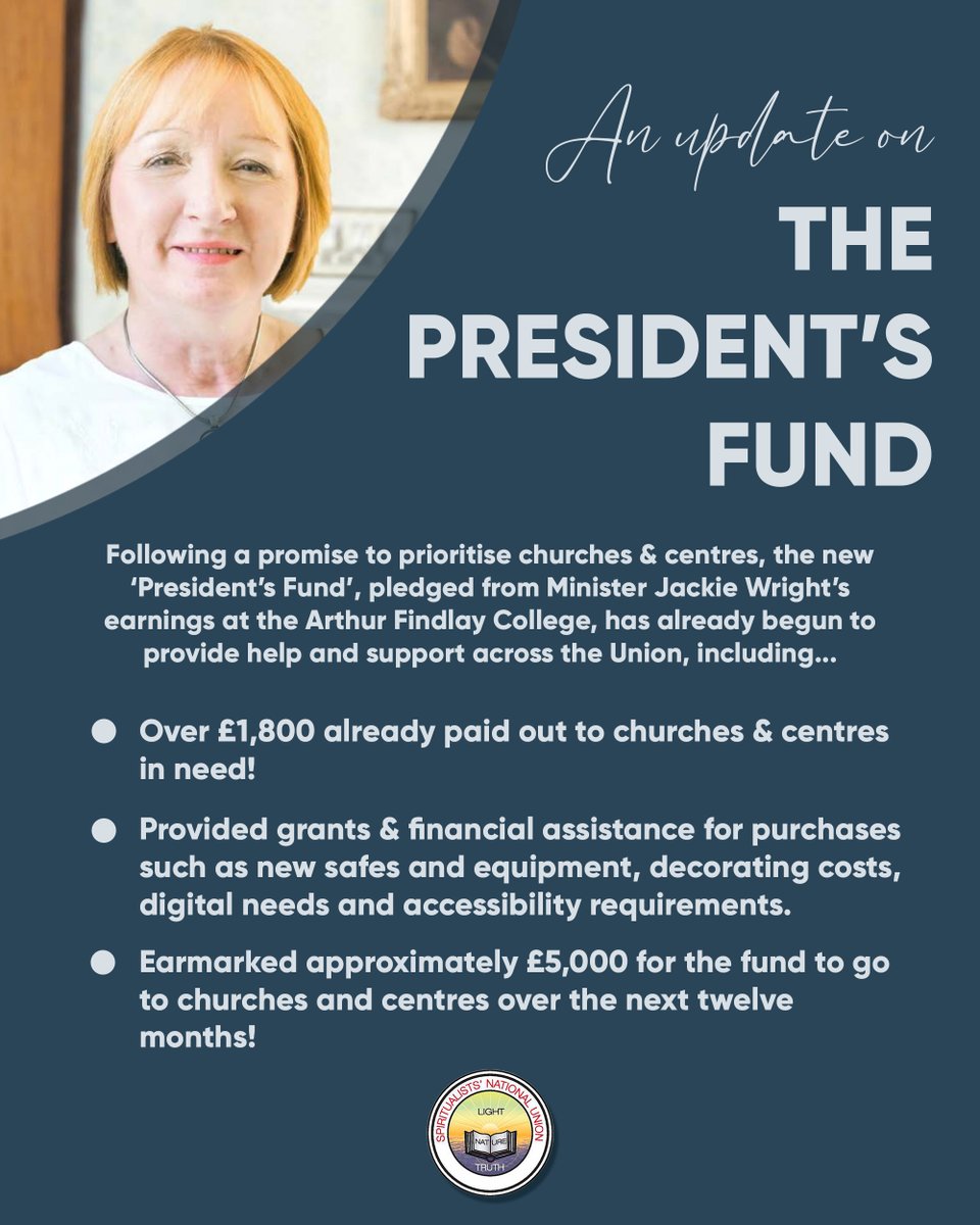 📢 An update on... The President's Fund!

If your committee, church or centre have a particular project, need or purchase and would like to be considered for a grant of up to £300, you can find details on how to apply by visting the following link:

snu.org.uk/presidents-fund