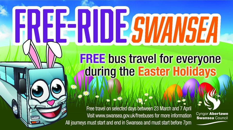 Last weekend for the free Easter Holiday bus service! Travel anywhere in Swansea for free this Saturday and Sunday (6 & 7 April). loom.ly/DluwE4c