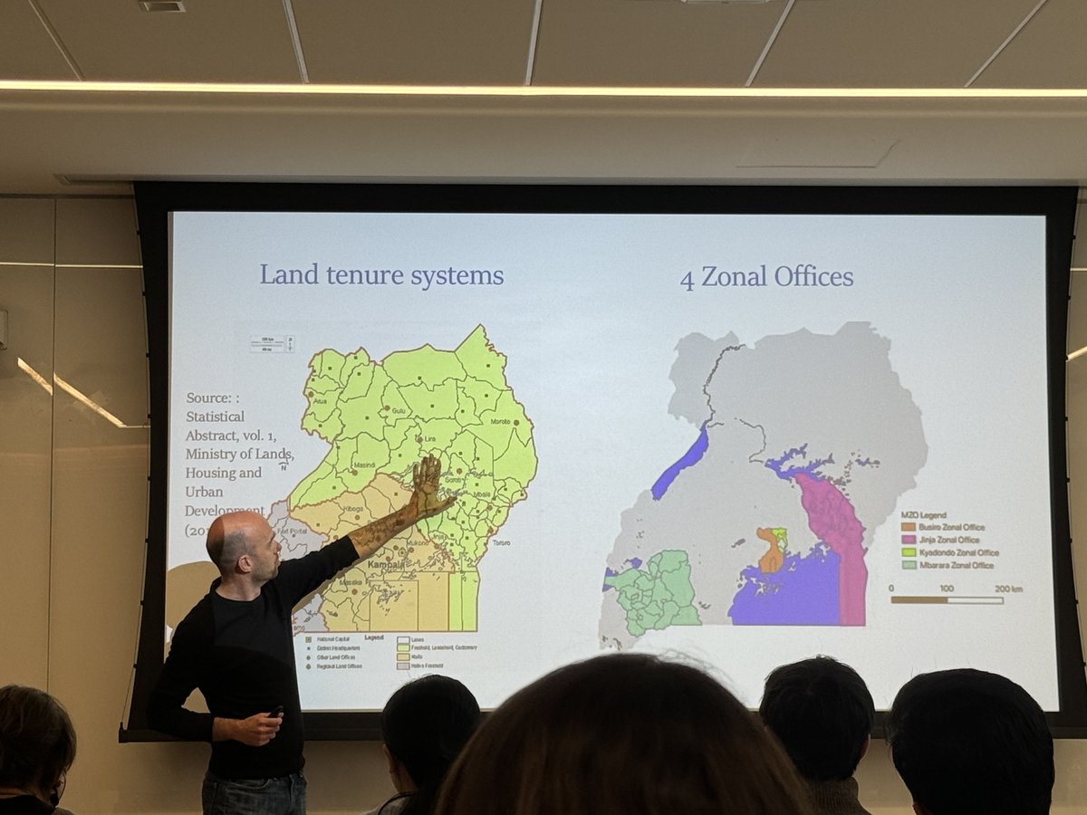 Using rainfall shocks to understand land market dynamics at scale in Uganda: Lorenzo Casaburi of @UZH_en @econ_uzh rainfall shocks lower the number of land transfers & subdivisions likely due to negative liquidity shocks, so lower demand for purchasing land. #Kuznets2024