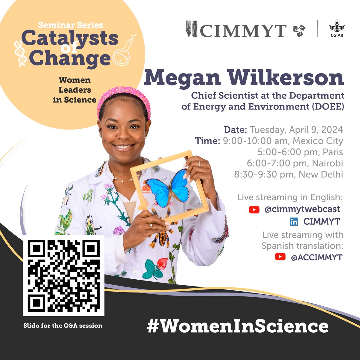 Megan Wilkerson, Chief Scientist @DOEE_DC, works with farmers & donor agencies to modernize agricultural programs & mobilize resources. 

Join us in the next #CatalystsOfChange webinar & meet a woman passionate about inspiring children who love science. 👉 bit.ly/44pUSKh