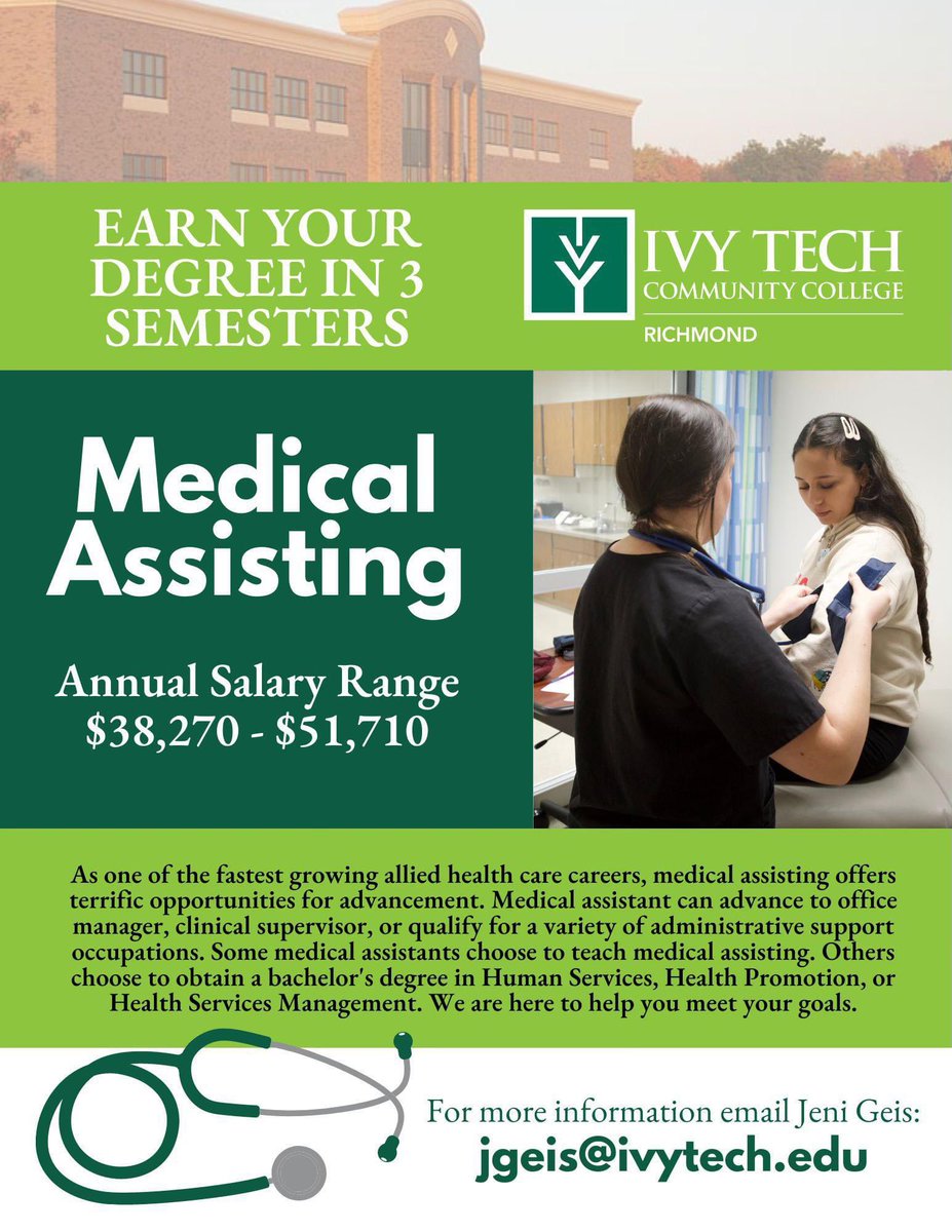 jgeis820's tweet photo. Start this summer, and this time next year, you could be getting ready for graduation! #cma #ivytech #heartofhealthcare https://t.co/RoCmORHStY