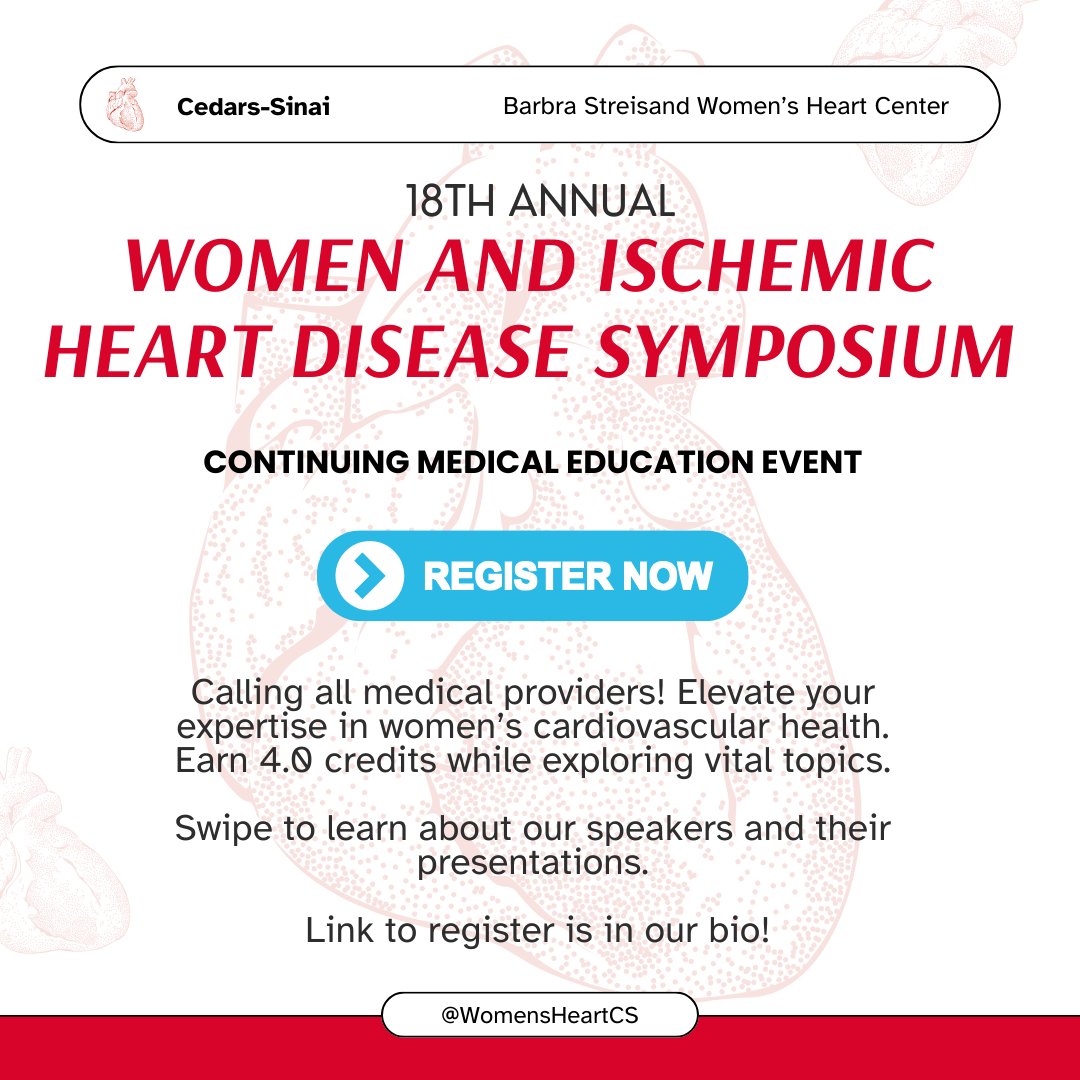 Elevate your expertise in women’s cardiovascular health at the 18th Annual Women and Ischemic Heart Disease Symposium. Earn 4.0 credits while exploring vital topics like prevention strategies, cholesterol management, and innovative treatments. cedars.cloud-cme.com/course/courseo…