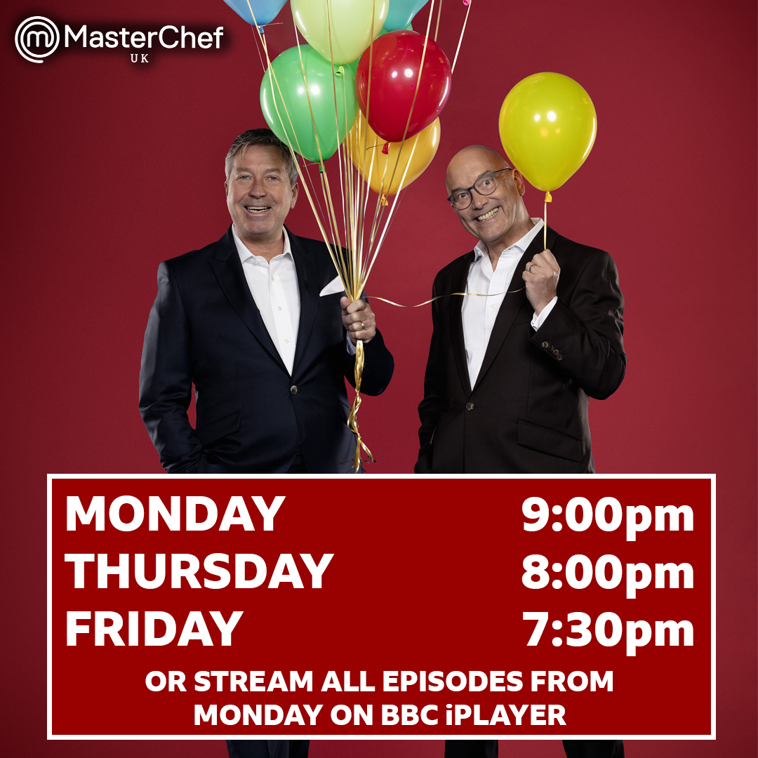 The #MasterChefUK party continues! 🥳 Join @JohnTorode1 & @GreggAWallace on BBC One throughout the week, or stream this week's three episodes on @bbciplayer from Monday.