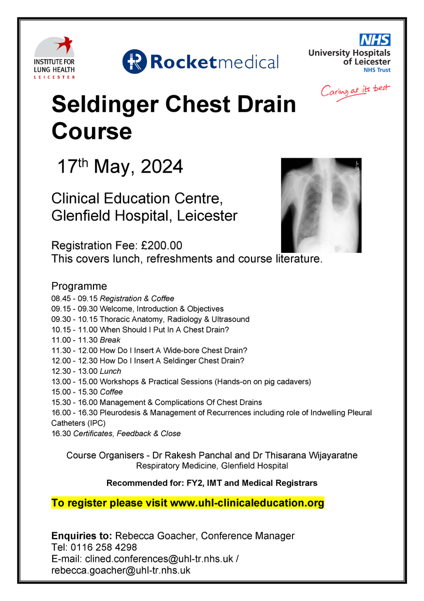 Our Chest Drain Course still has spaces available, To book now please use the following link: uhl-clinicaleducation.org/events/selding…