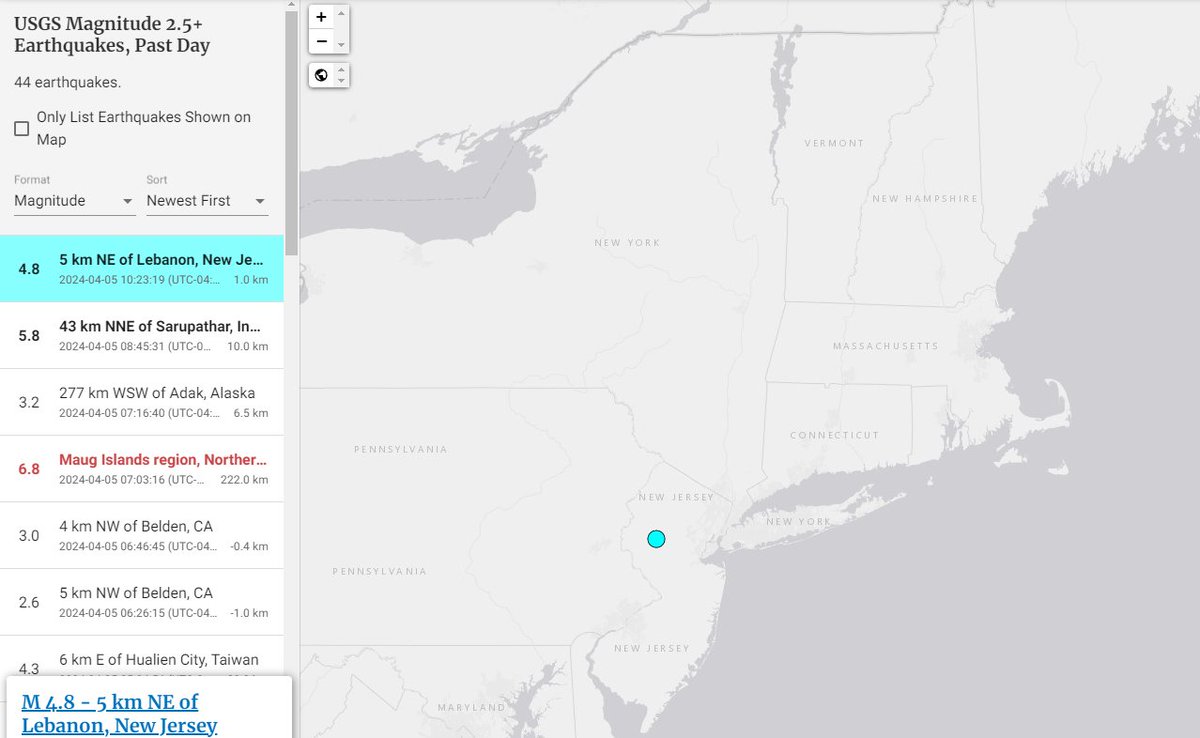 Feel the ground shake a bit? Not your imagination, a 4.8 magnitude earthquake in New Jersey 10 minutes ago!