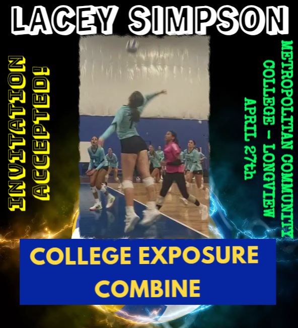 We are excited to announce that Lacey Simpson, a '27 OH/RS/DS from @LNEaglePride & @InvasionVBCkc, has accepted our invitation to compete in the Exposure Combine at @MCCKC_Athletics on April 27th!