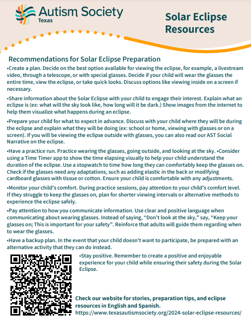 Check out these resources from <a href="/AutismSociety/">autismsociety</a> to prep for the Solar Eclipse  texasautismsociety.org/2024-solar-ecl….
