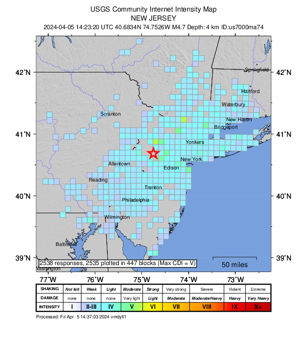 10:23am: Preliminary data from the @USGS shows that a 4.7 magnitude earthquake was recorded near Whitehouse Station, NJ. We have received several reports of shaking which was also felt here at the office. Please refer to the USGS for further information: earthquake.usgs.gov/earthquakes/ma…