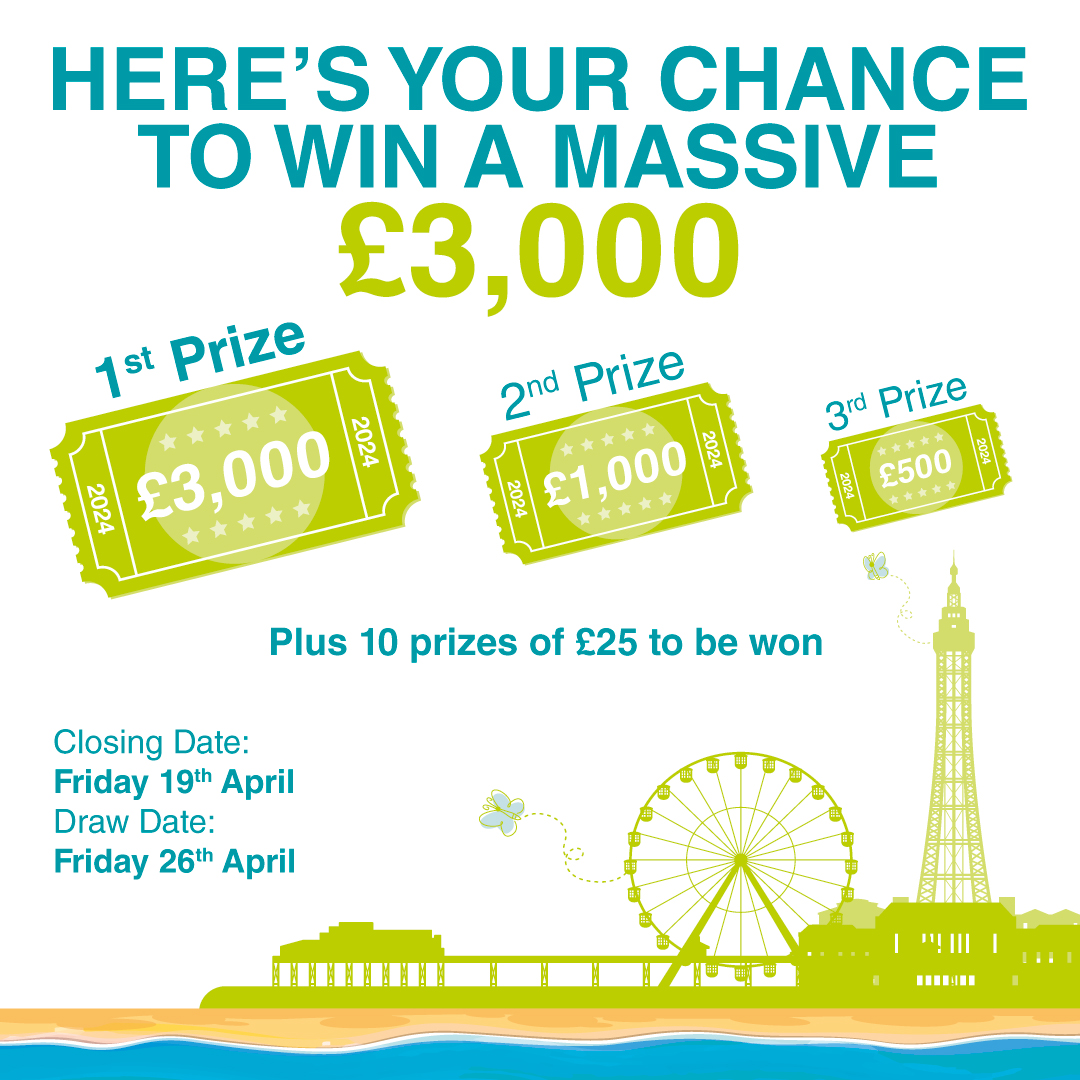 There are just 7 days left to get your tickets for our £3,000 Bumper Draw! Tickets are just £1, and the more you buy, the bigger difference you'll be making for local hospice care across Blackpool, Fylde and Wyre. Get your tickets at bit.ly/3Hoe0hO