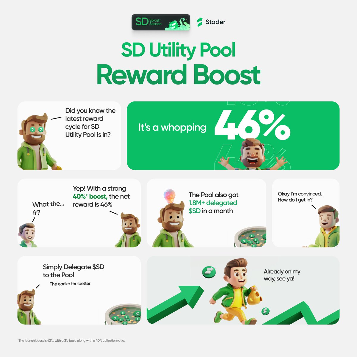 SD Utility Pool reward boost is here! 🎉 With a 40%+ boost, the Pool is beaming with a whopping 46%+ reward! Ready to traverse the moon while decentralizing Ethereum? Ape in today! 👉 staderlabs.com/sd/utility_poo…