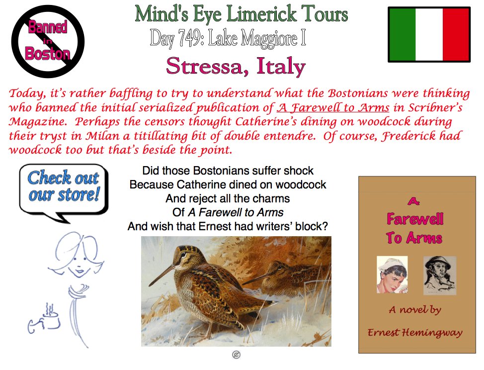 #Limerick #fun #Stressa #LakeMaggiore #AFarewelltoArms #Hemingway #BannedinBoston #woodcock zazzle.com/store/mindseye…