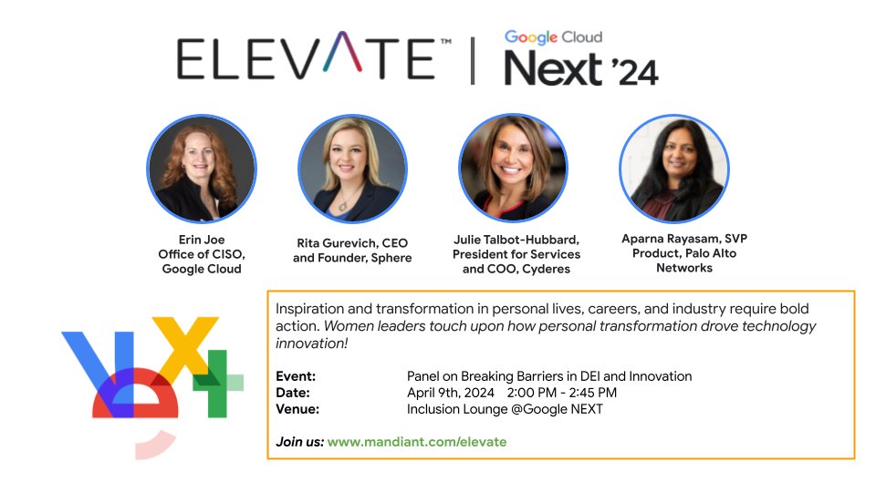 🚀 Only 3 days until #GoogleCloudNEXT 2024 in #LasVegas! Join top women leaders as they break barriers and inspire action. 

Let's shape the future of security and careers together! 💪 bit.ly/4aBzt3I

#WomenLeaders #DiversityInTech