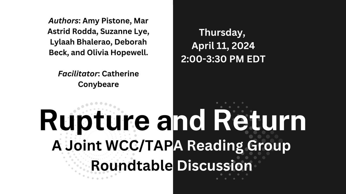 Rupture and Return: A Joint WCC/TAPA Reading Group Roundtable Discussion, featuring the Paragraphoi essays from TAPA’s Fall 2023 issue, will take place on April 11, 2024 from 2:00-3:30 pm EDT. Learn more and register: wccclassics.org/events/rupture…