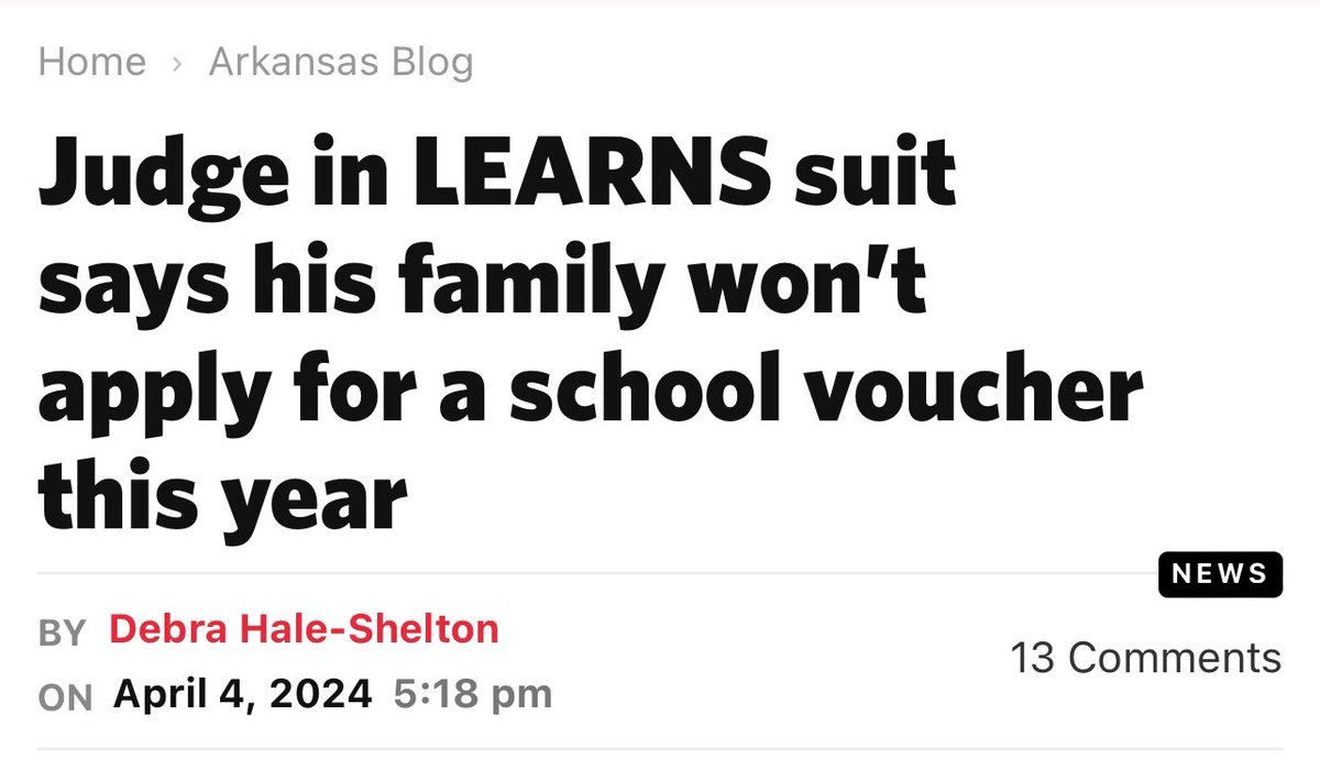 The typical voucher system is: An over-cost bailout of sub-prime private schools struggling to stay open while cannibalizing general funding for public schools and opening the door to grift and fraud But the Arkansas version is its own kind of awful. arktimes.com/arkansas-blog/…