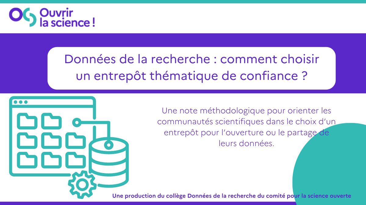 Le collège Données de la recherche propose une nouvelle note méthodologique pour vous aider à choisir votre entrepôt thématique : ouvrirlascience.fr/donnees-de-la-… #scienceouverte #donneesrecherche
