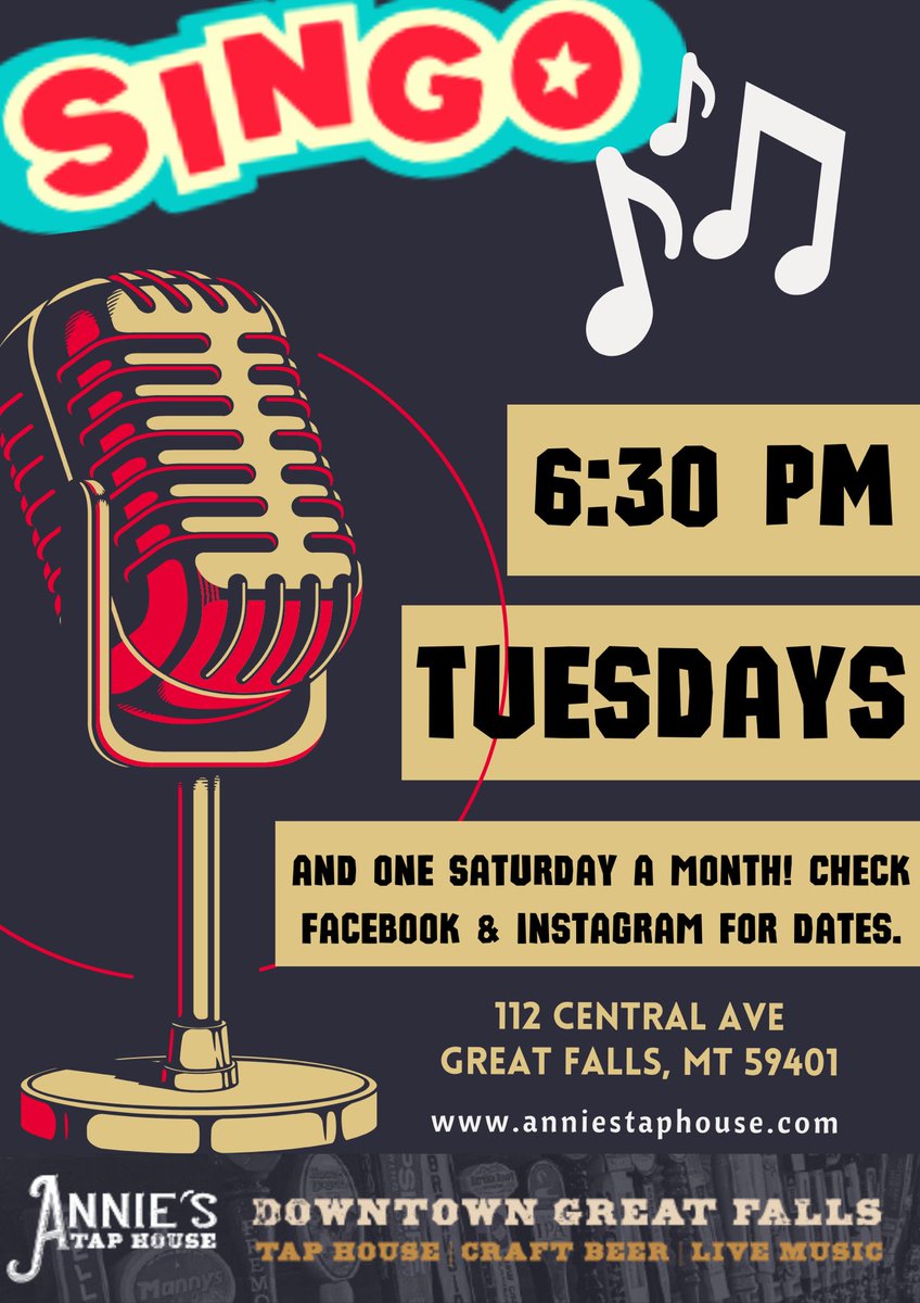 Singo every Tuesday at 6:30 PM. And one Saturday a month. Get to the tap house and grab a beer!🍻 #singo #CraftBeer  #greatfallsmt  #localbeer