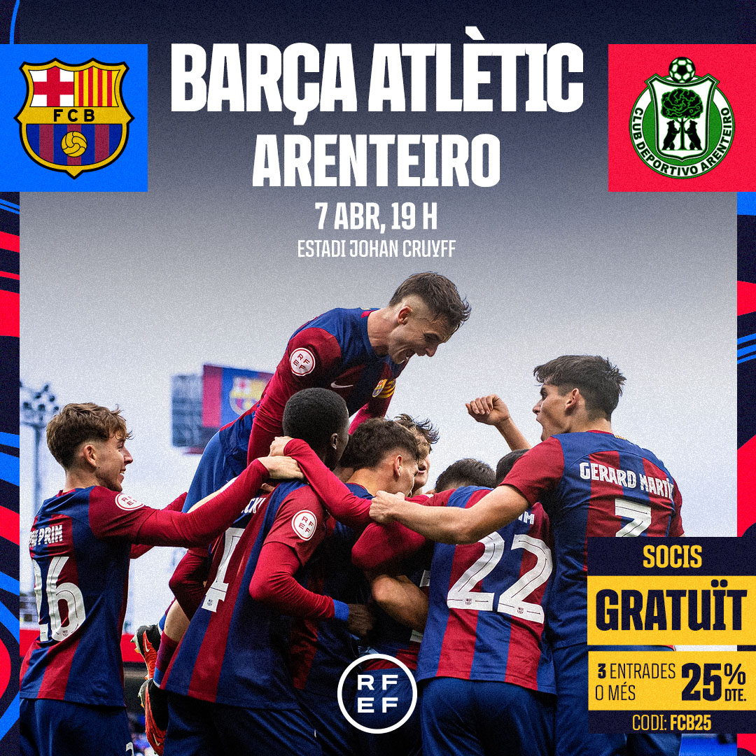 ❗ 𝙀𝙡 𝙙𝙞𝙪𝙢𝙚𝙣𝙜𝙚 𝙩𝙚𝙣𝙨 𝙪𝙣𝙖 𝙘𝙞𝙩𝙖 𝙖𝙡 𝙅𝙤𝙝𝙖𝙣 𝘾𝙧𝙪𝙮𝙛𝙛! ⚽ Barça Atlètic 🆚 CD Arenteiro 🆓 Socis gratis 🎟 Entrades disponibles: go.fcbarcelona.com/JohanC/CTA-REG….. 💙❤