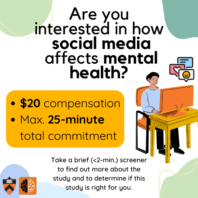 DanMirea4's tweet photo. We (researchers at Princeton University) are seeking participants for a paid online study!   

Help us understand the interplay between social media and mental health and earn $20 in the process!