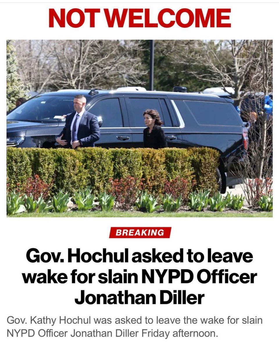 @GovKathyHochul @ViralNewsNYC Your team is not welcome in New York just like you weren’t welcome at NYPD Officer Jonathan Diller’s wake Kathy Hochul.

Do everyone a favor and just resign.

Thanks.