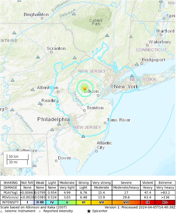 There was a 4.8 magnitude earthquake at 10:23AM this morning roughly ~7 km NNE of Whitehouse Station, New Jersey. Details here: earthquake.usgs.gov/.../even.../us…