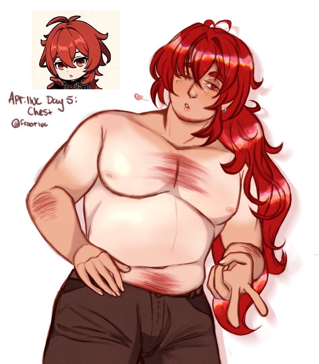 frootluc's tweet image. #aprilluc day 5: chest 
my personal hc what diluc looks like... stocky and baby faced