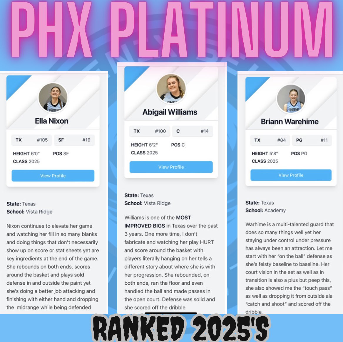 Our 3 state ranked 2025’s on Phoenix Platinum 17U @ella_nixon5 ➡️ @LadyRangerBball @abigail12770390 ➡️ @LadyRangerBball @briannw2025 ➡️ @ladybeeball2019 #PhoenixProud @girlzprepreport @PGHTexas @PGHCircuit @CoachLTid