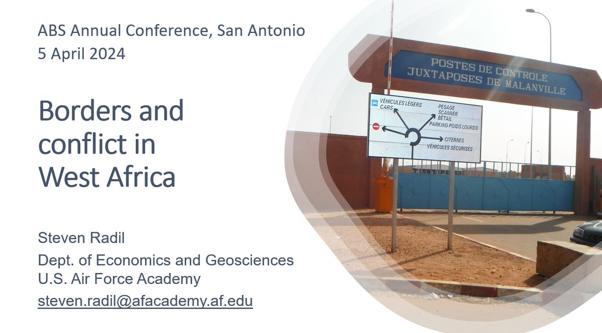 The @ABSborders Annual Conference in San Antonio has started. Don't miss Steve Radil's talk on borders and conflict in West Africa at 2:45pm