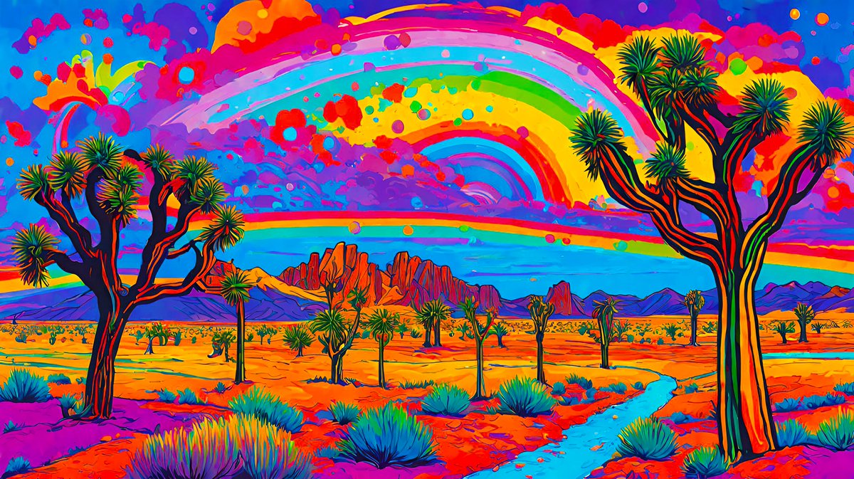 Gm all!  Enjoy the colors in your life and happy friday. #rainbowcowboy #dreamscape #nftart #mojavedesert