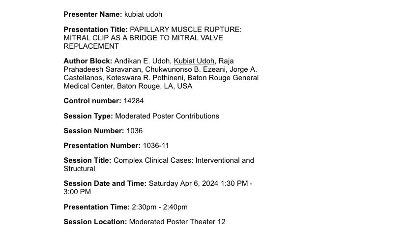 I’m very excited to be in Atlanta for #ACC24🎉
I will be presenting a moderated poster on “Mitra clip as a bridge to definitive mitral valve surgery”. Please feel free to stop by or start a conversation! ⬇️#ACCintouch #ACCWIC