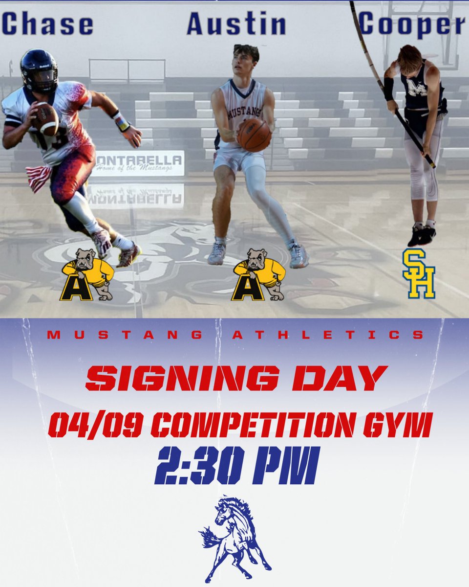 Come join us on 04/09 in the competition gym <a href="/2/">A 2-loop</a>:30 PM as we celebrate 3 mustangs athletes moving onto the next level #protecttheherd